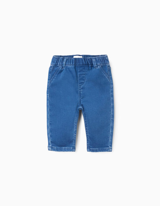 Denim trousers with elastic waist for newborns, blue