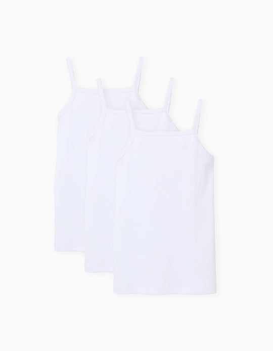 Pack of 3 cotton strap tops for girls, white