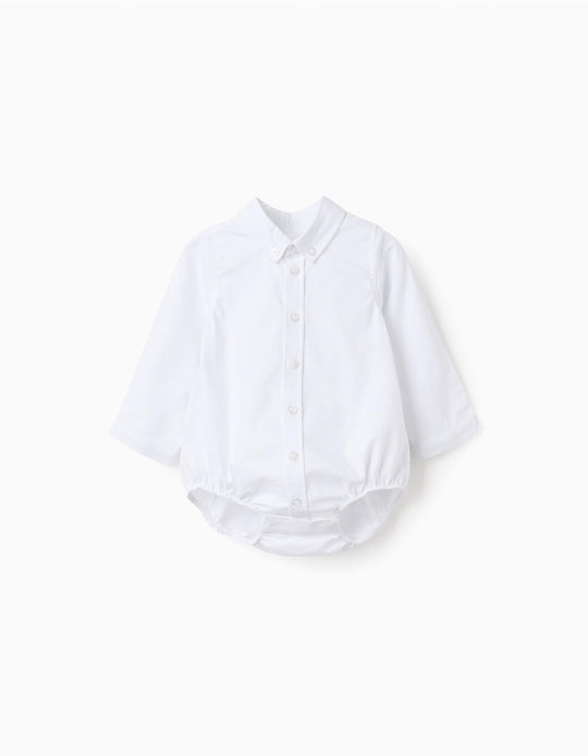 Long sleeve cotton body-shirt for newborn boys, white