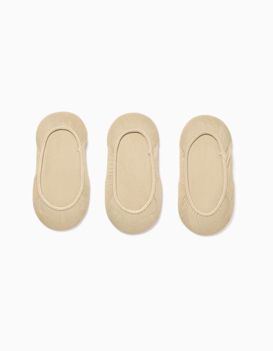 Pack Of 3 Pairs Of Invisible Trainer Socks For Girls, Beige