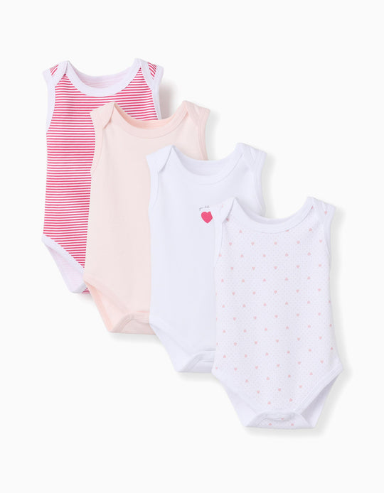 4 SleeveleBodysuits For Newborn And Baby Girls White Pink Red