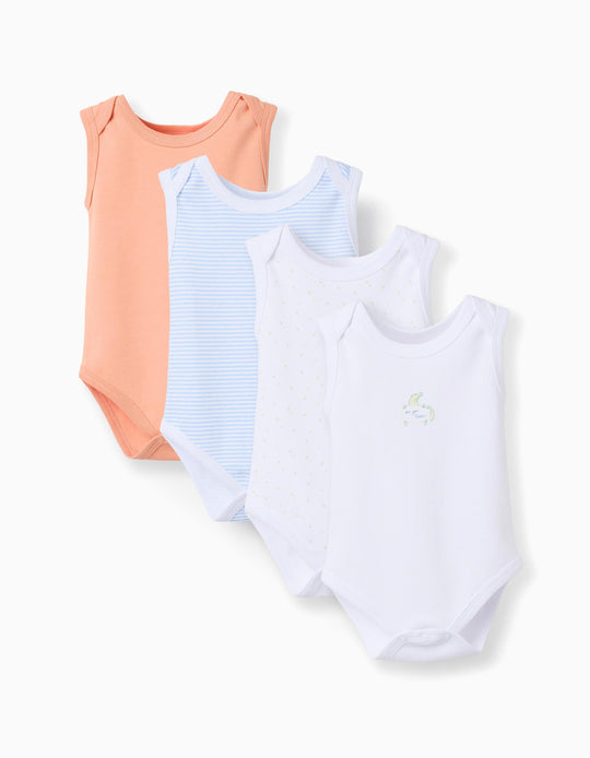 4 SleeveleBodysuits For Newborn And Baby Boys White Blue Orange