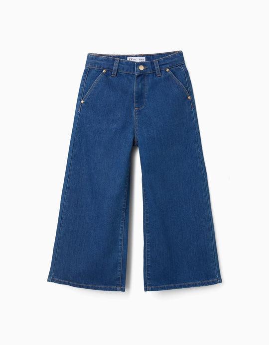 Wide leg denim trousers for girls  blue