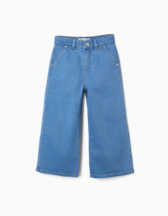 Wide leg denim trousers for girls  light blue