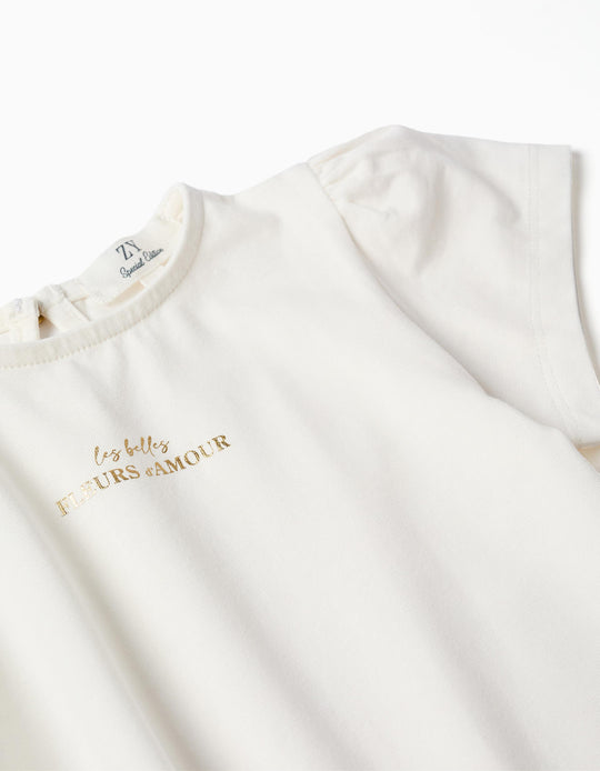 T-shirt with Fleurs d'Amour print for baby girls  white/golden