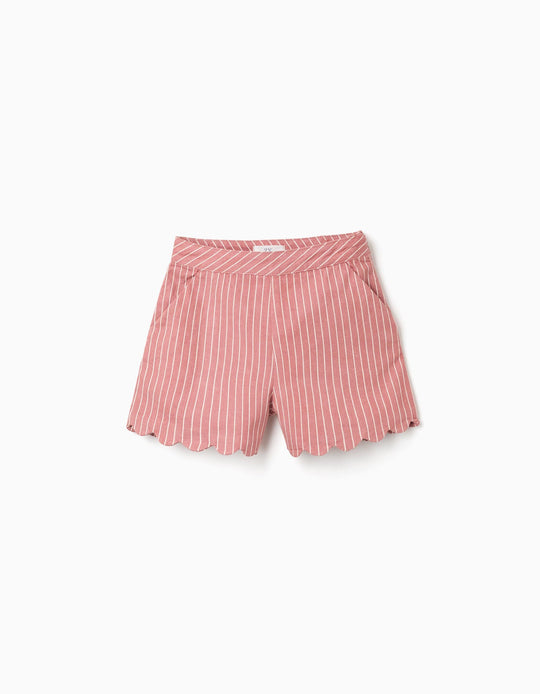 Cotton twill shorts with stripes for girls  pink/white