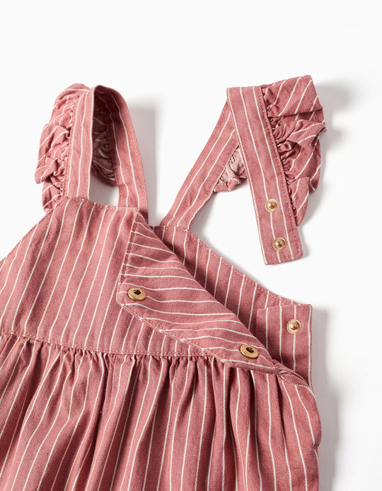 Cotton twill jumpsuit with stripes for baby girls  pink/white
