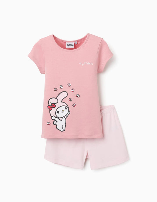 Short sleeve cotton pyjamas with My Melody print for girls, pink