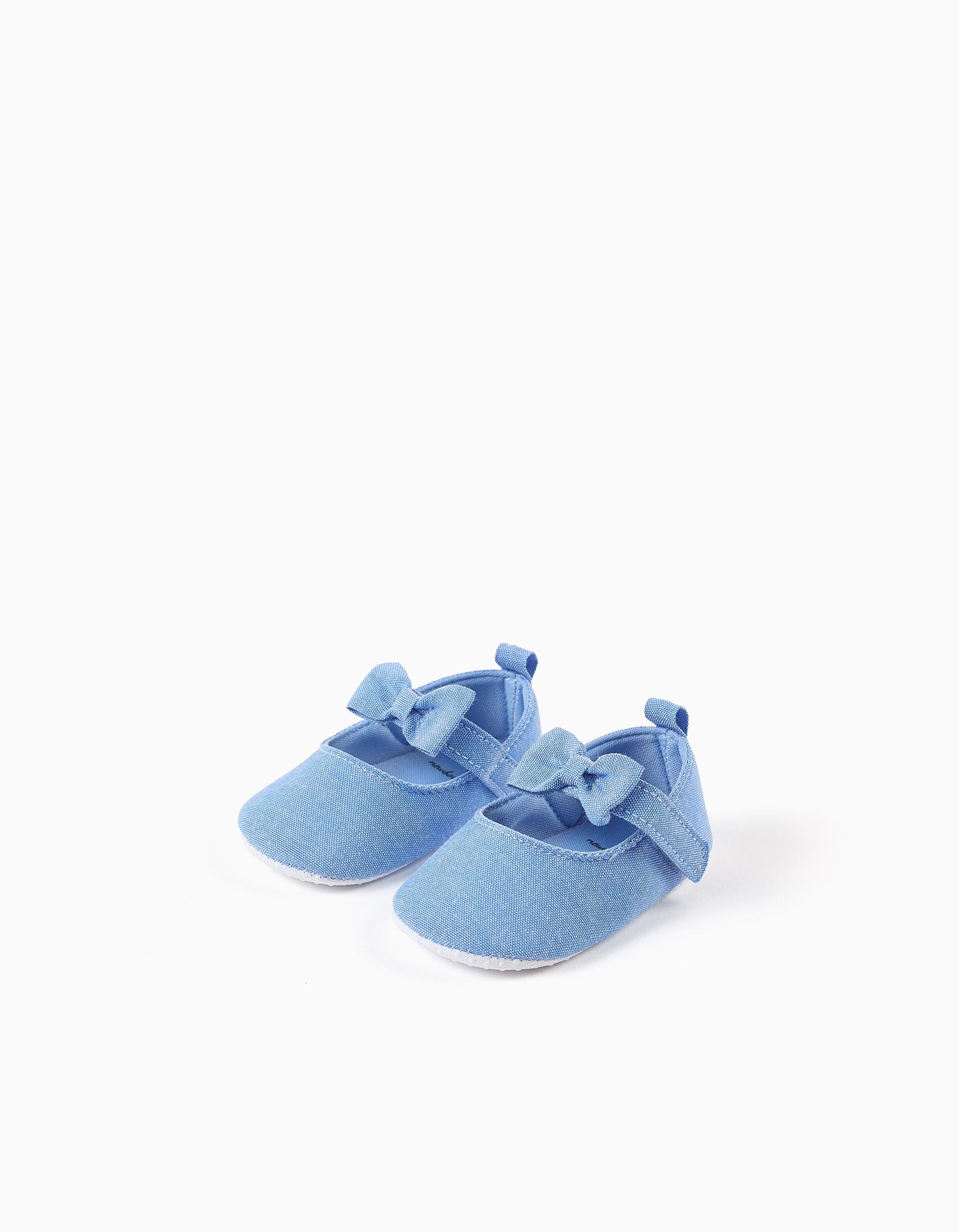 Canvas Mary Jane shoes with bow for newborn girls  blue