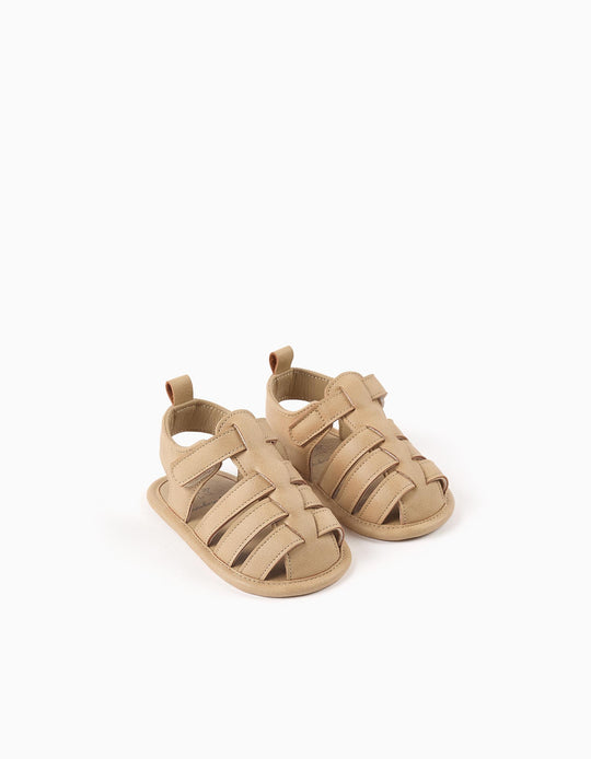 Fisherman Sandals In Suedette With Touch Fastener For Newborns Beige