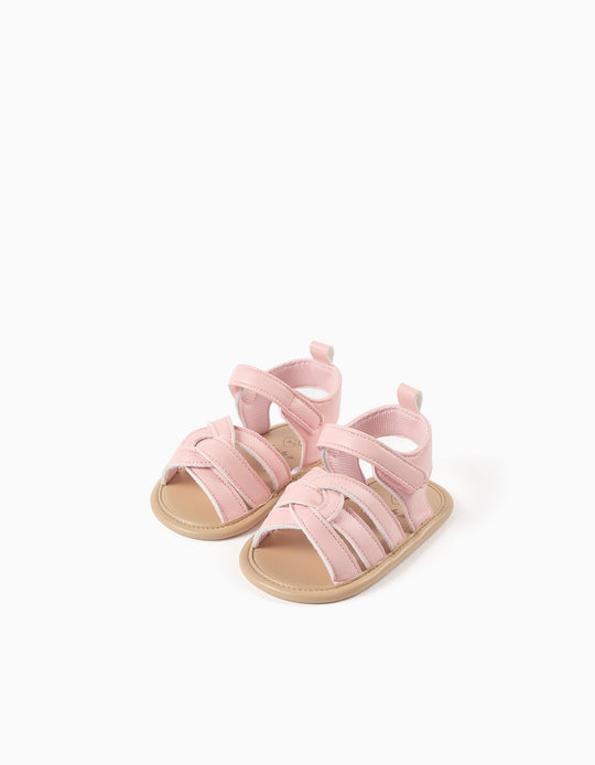 Sandals With Open Toe And Crossed Straps For Newborn Girls Light Pink