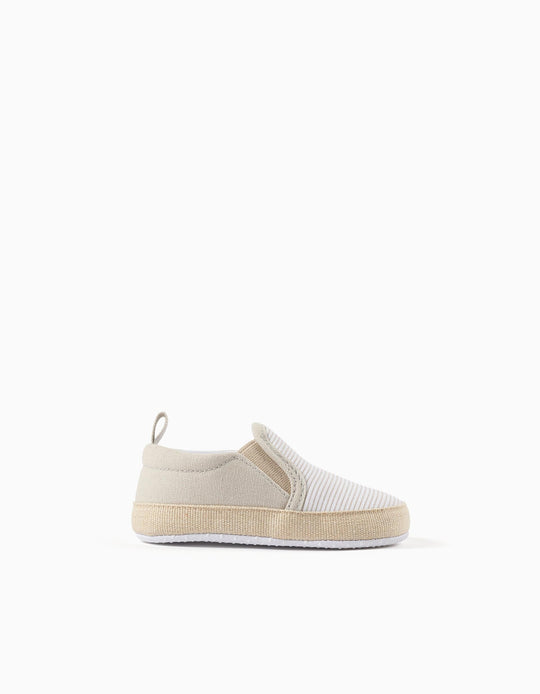 Canvas Espadrilles With Stripes For Newborns White Beige