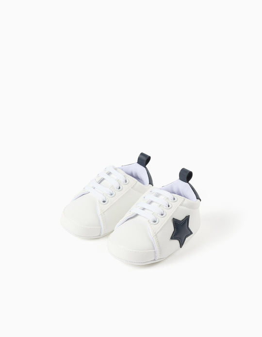 Trainers with laces and embroidered star for newborn boys  white/blue