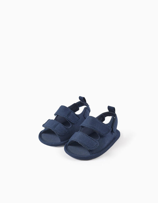 Sandals With Touch Fastening Straps For Newborns Dark Blue