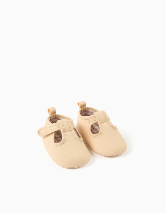 Twill shoes with lining for newborns  light beige