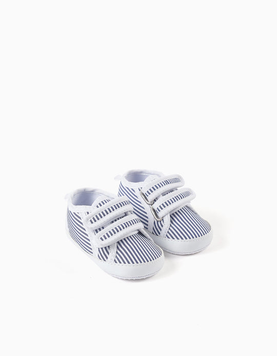 Striped canvas trainers for newborn boys  white/blue