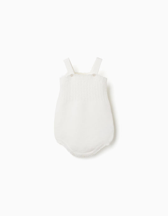 Cotton Knitted Romper With Openwork Detail For Newborn Girls White