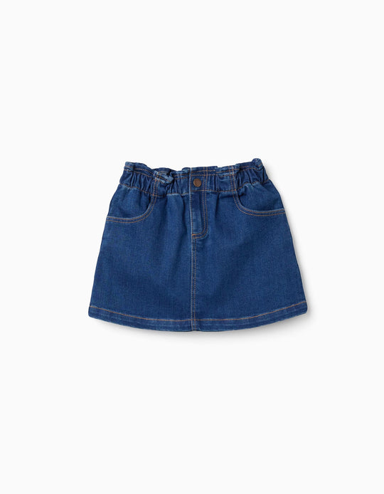 Denim skirt with paperbag waist and pockets for girls  blue