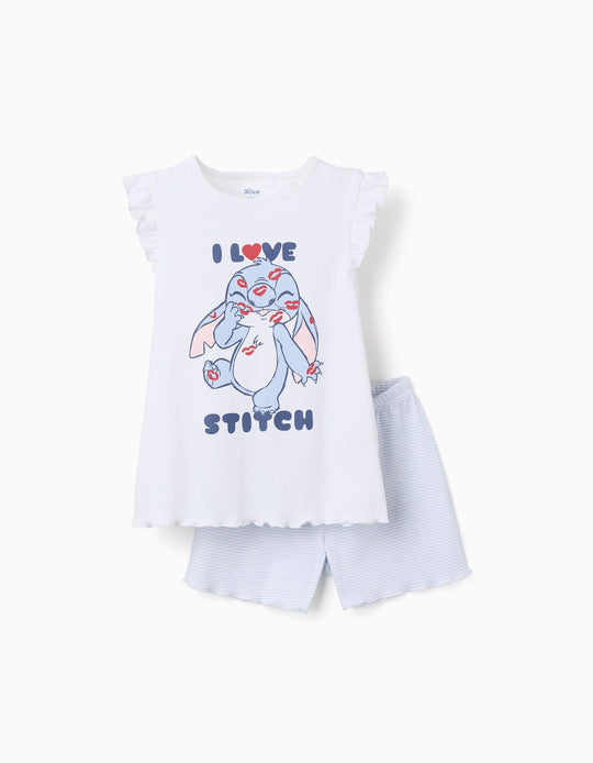 Cotton pyjamas with Stitch print for girls, white/blue