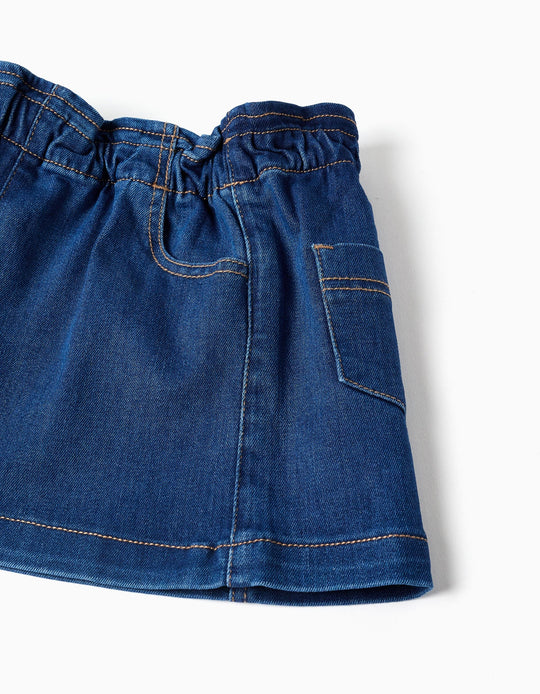 Denim skirt with paperbag waist and pockets for baby girls  blue