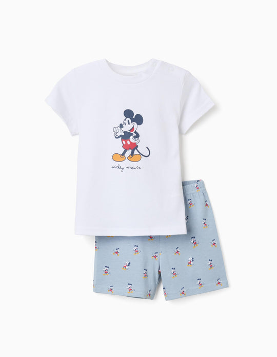 Short Sleeve Cotton Pyjamas With Mickey For Baby Boys White Blue
