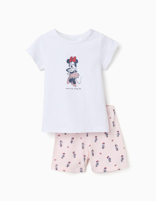 Short Sleeve Cotton Pyjamas With Minnie For Baby Girls White Pink