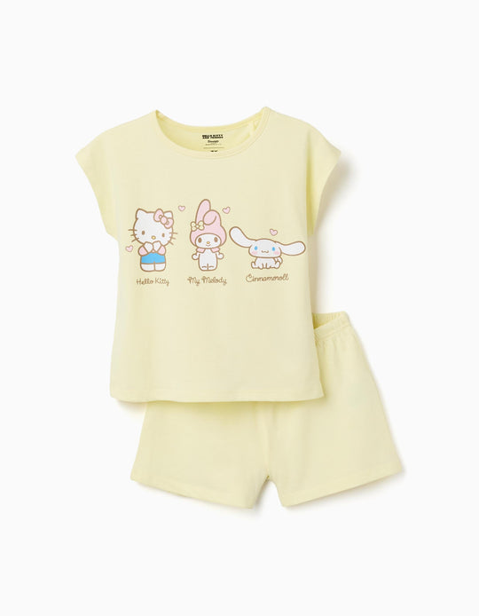 Short Sleeve Cotton Pyjamas With Hello Kitty Print For Girls Light Yellow