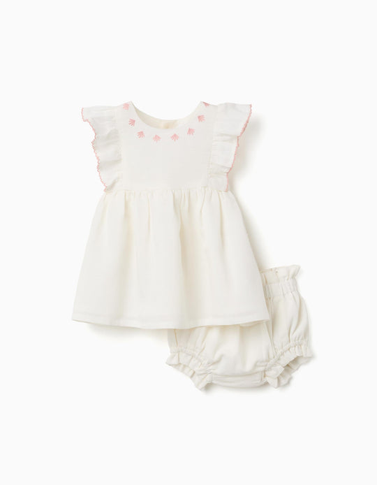 Cotton And Linen Dre+ Bloomers For Newborn Girls White Pink