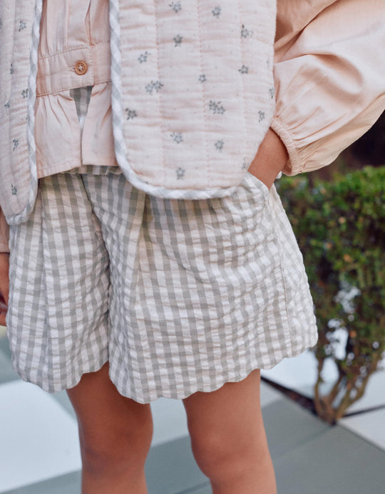 Cotton shorts with Vichy pattern B&S for girls  white/light green