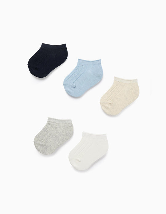 Pack 5 Pairs Of Ribbed Ankle Socks For Babies, Multicolour