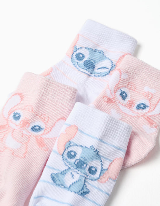 4 socks with Stitch and Angel for newborn and baby girls, white/pink