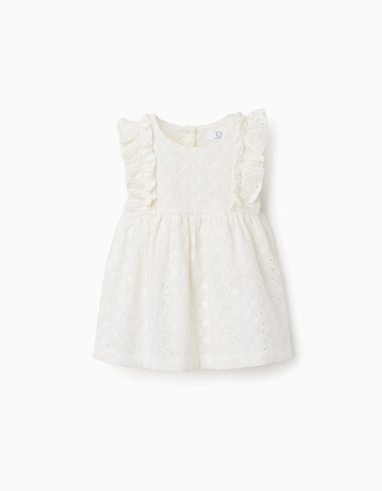 Cotton Blouse With Broderie Anglaise And Ruffles For Baby Girls White