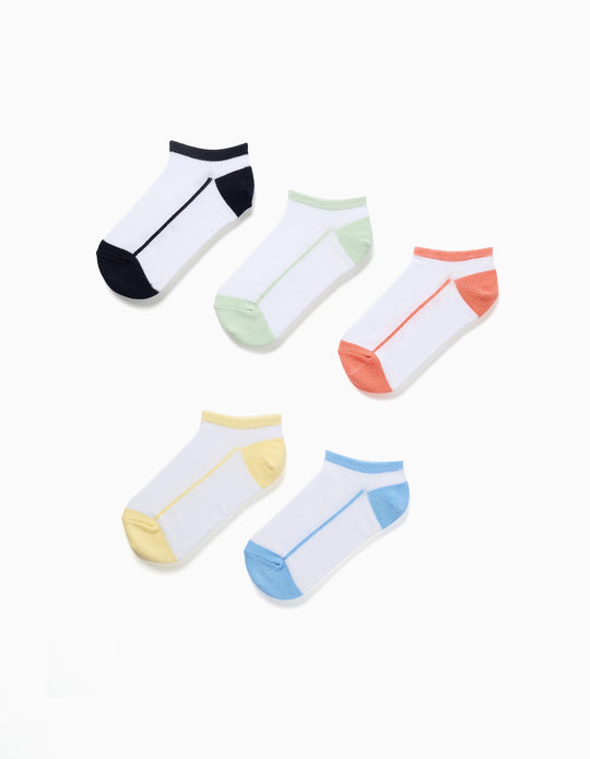 5 Pairs Of Ankle Socks With Contrasting Details For Children, Multicolour