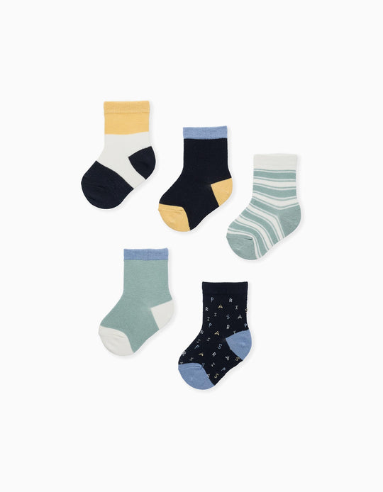 5 pairs of socks with contrasting details for baby boys, multicolour