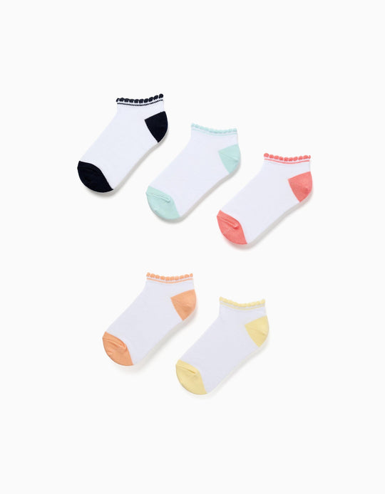 5 Pairs Of Ankle Socks With Wavy Cuffs For Girls, Multicolour