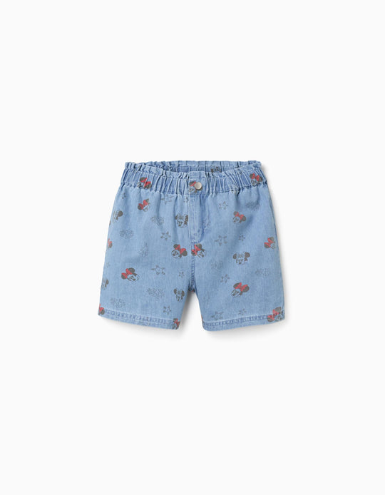 Denim Shorts With Minnie And Elasticated Waist For Girls Light Blue