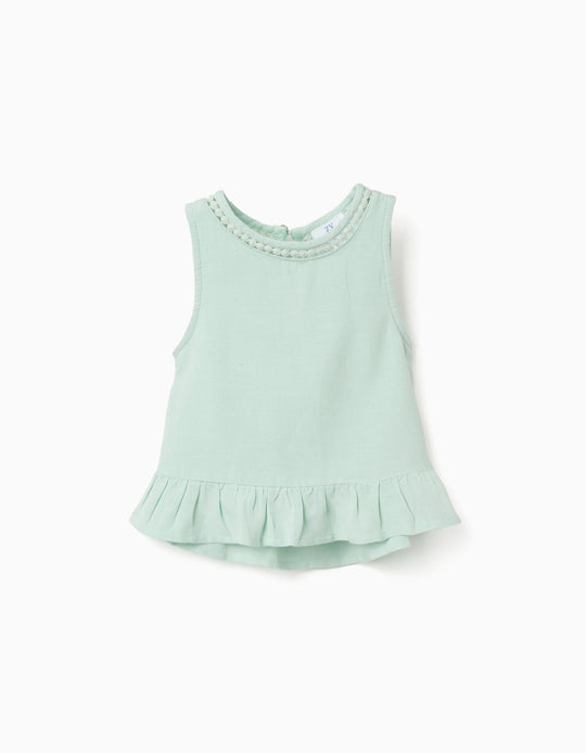 SleeveleTop In Cotton And Linen For Baby Girls Light Green