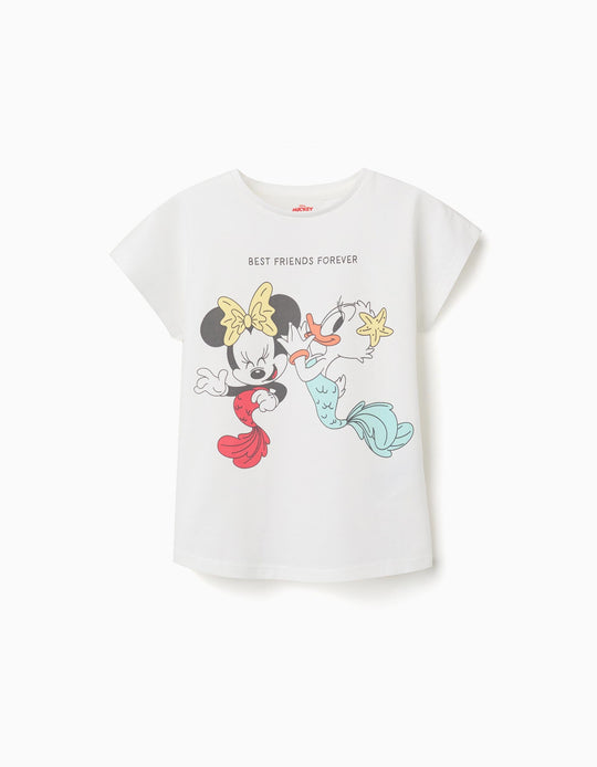 Cotton T-Shirt With Minnie And Daisy Print For Girls, White