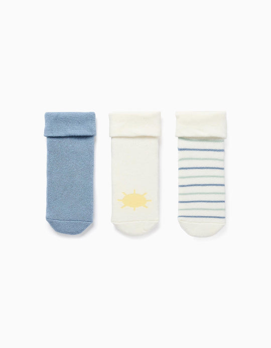3 pairs socks with terry lining for newborn and baby boys, multicolour