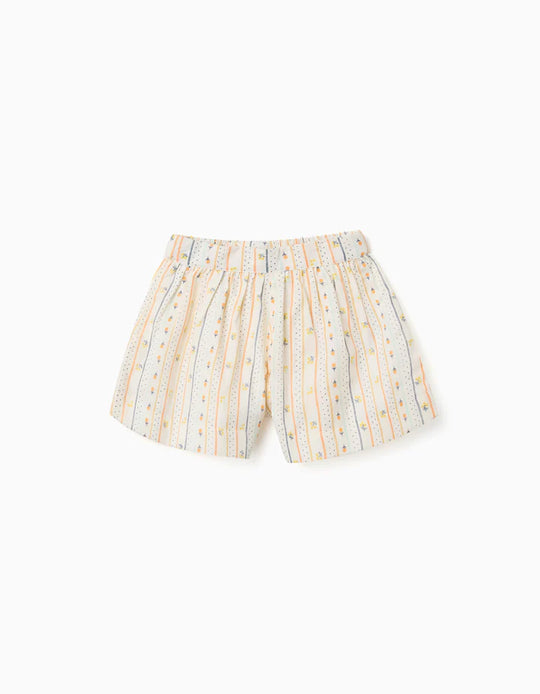 Cotton shorts with flowers and elastic waist for baby girls