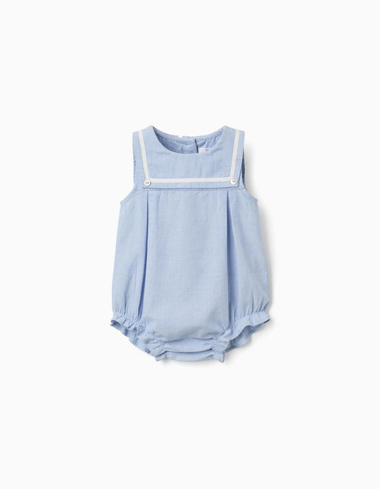 Cotton Romper With Sailor Collar For Newborns Light Blue
