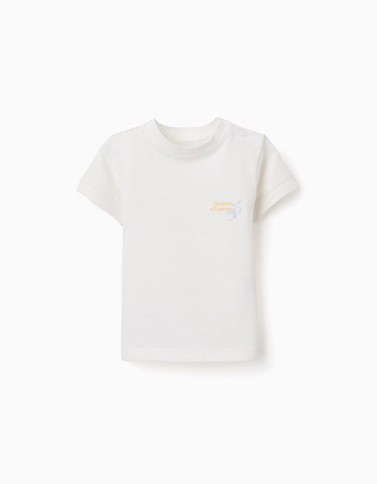 Cotton T Shirt With Aroma Di Limone Print For Baby Boys White