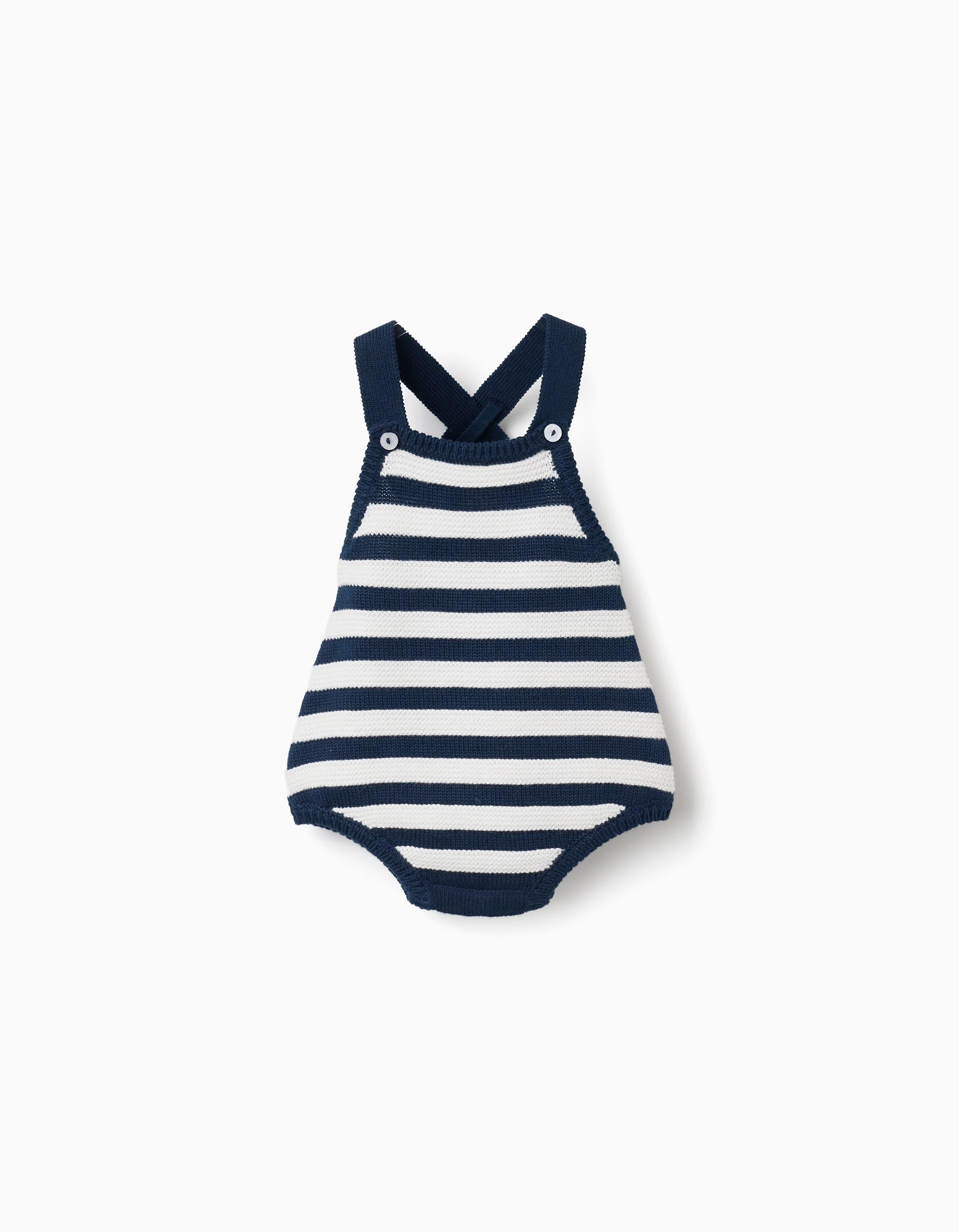 Cotton Knitted Romper With Stripes For Newborns Dark Blue White