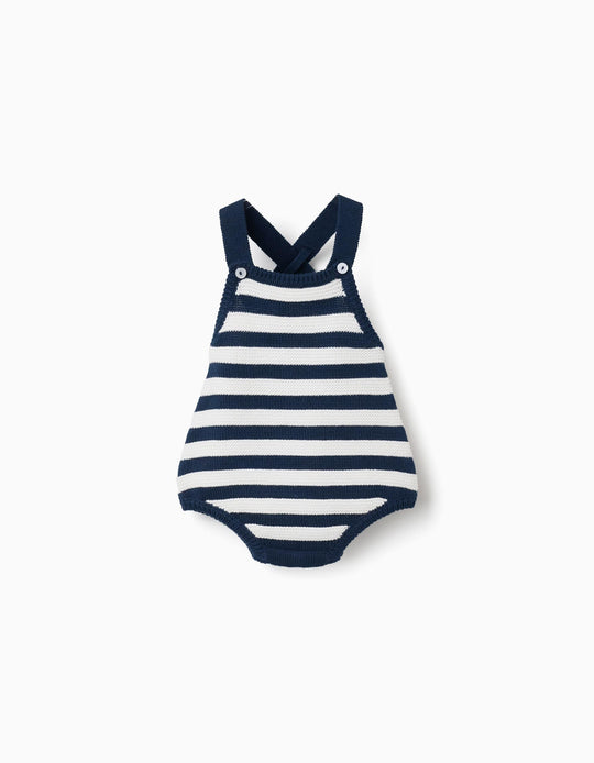 Cotton Knitted Romper With Stripes For Newborns Dark Blue White