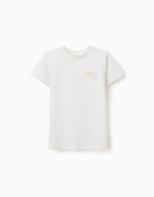 Cotton T Shirt With Aroma Di Limone Print For Boys White