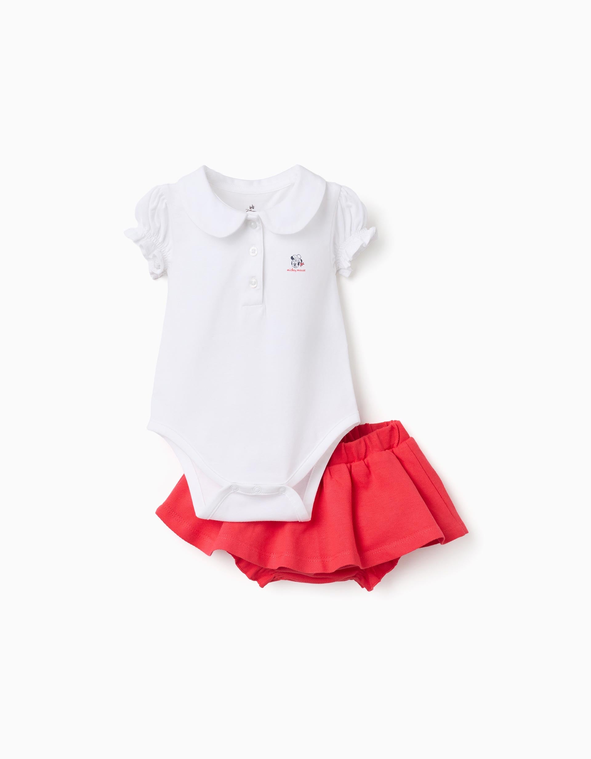 Bodysuit With Minnie Print + Skirt For Newborn Girls White Red