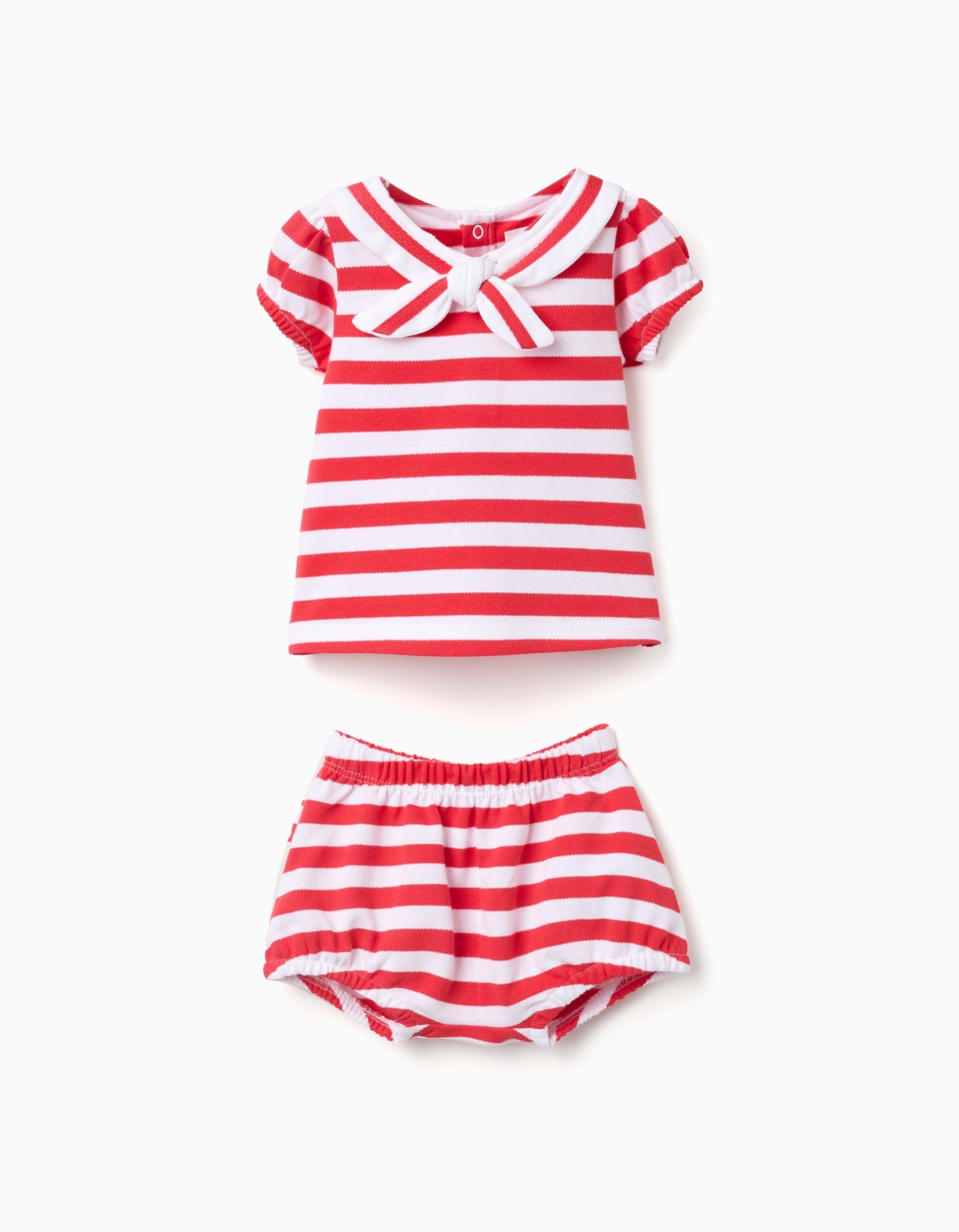 Cotton T Shirt + Bloomers Set With Stripes For Newborn Girls White Red