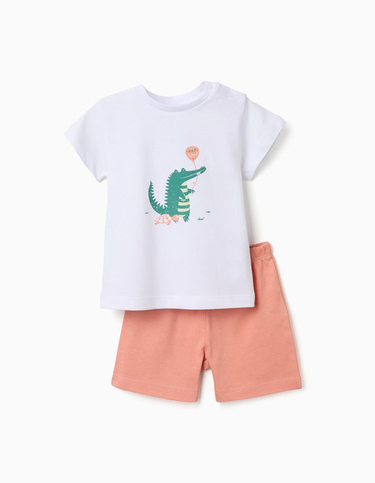 Cotton Pyjamas With Alligator Print For Baby Boys White Orange
