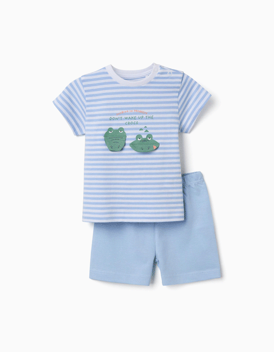 Cotton Pyjamas With Alligator Print For Baby Boys White Blue