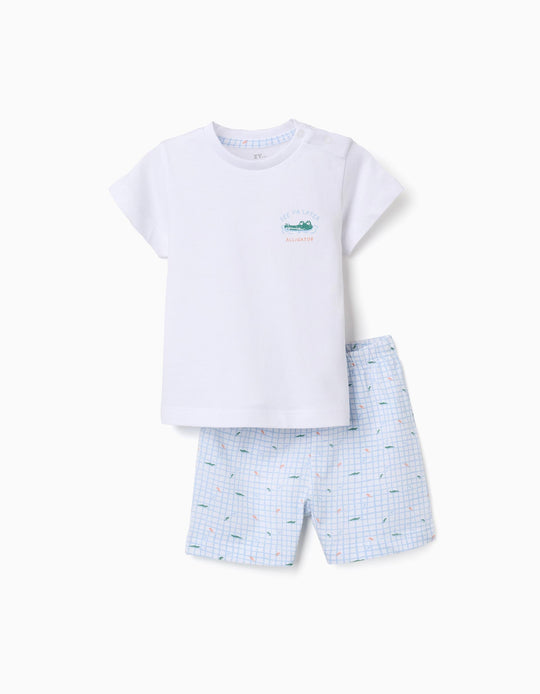 Short Sleeve Cotton Pyjamas With Alligator Prints For Baby Boys White